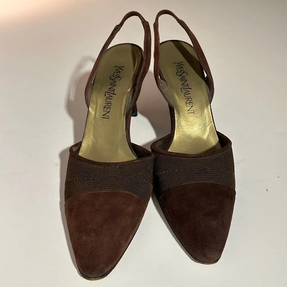 Yves Saint Laurent Brown Slingback Pumps Sz 9M - Picture 1 of 16